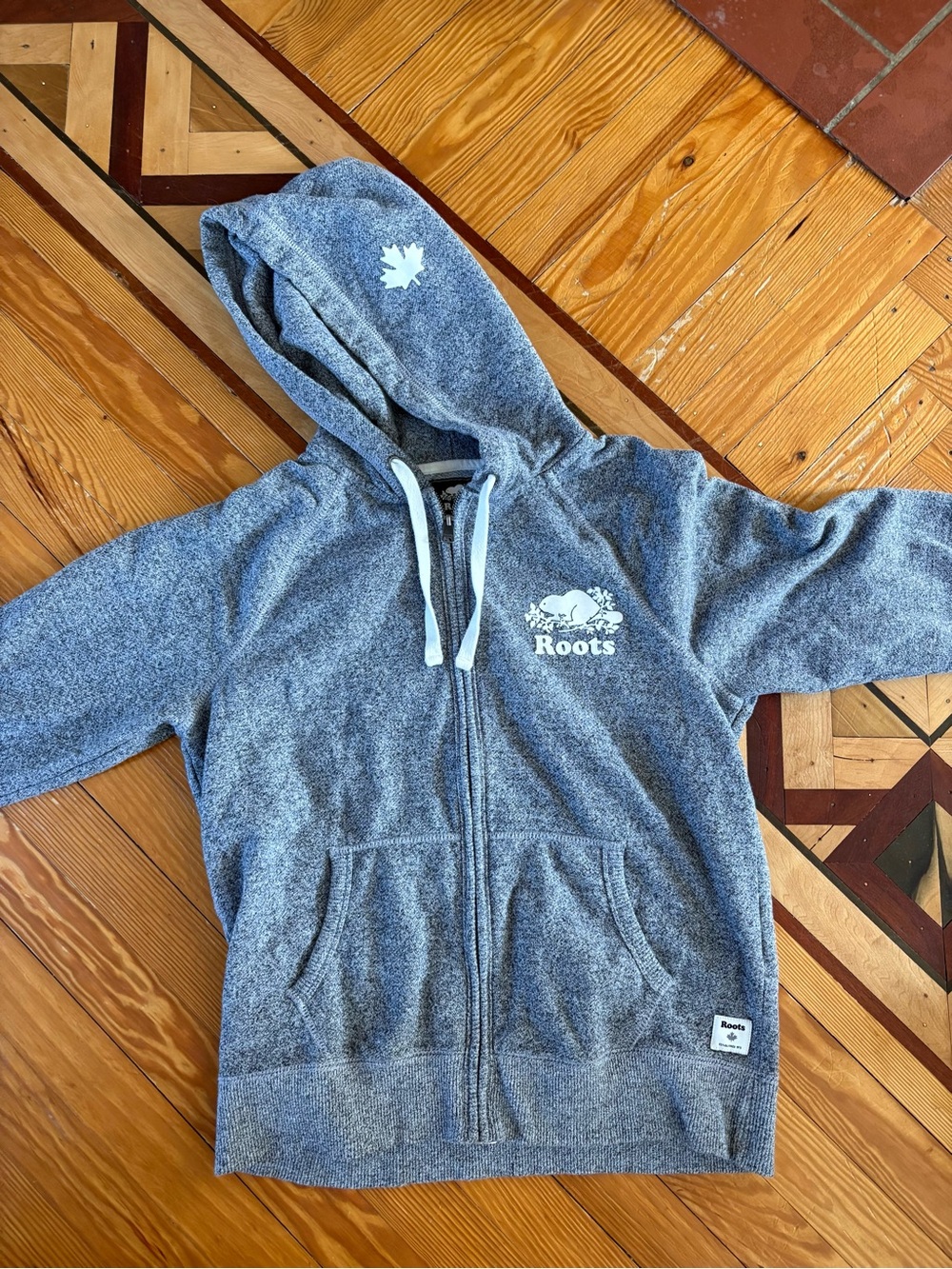 Roots Men's Gray Cotton Knit Full Zip Hooded Hoodie Size L
